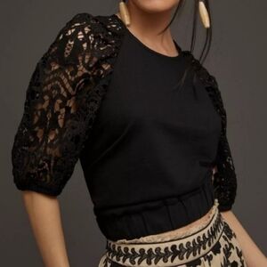 Dolan Black Lace Puff Sleeve Blouse